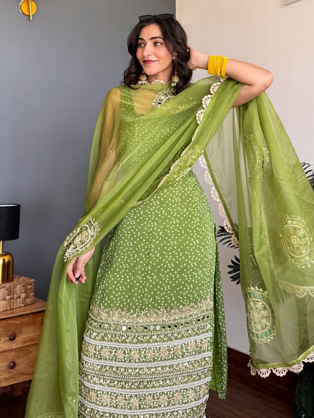 Mehendi Green Embroidered Chikankari Suit Set