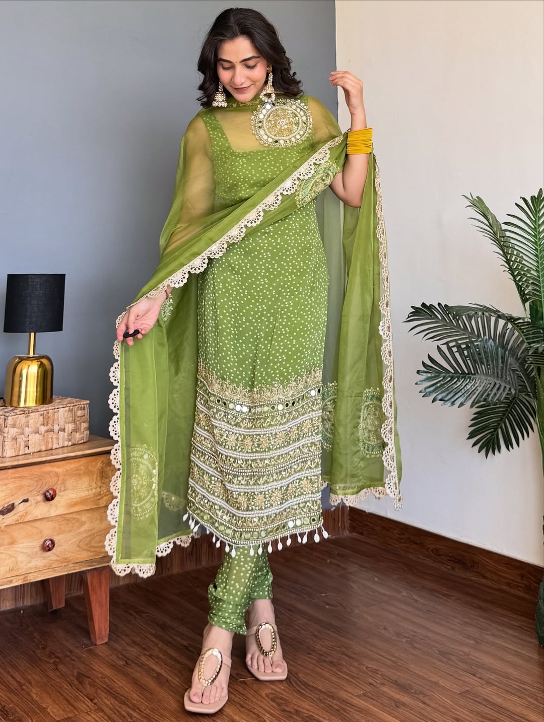 Mehendi Green Embroidered Chikankari Suit Set